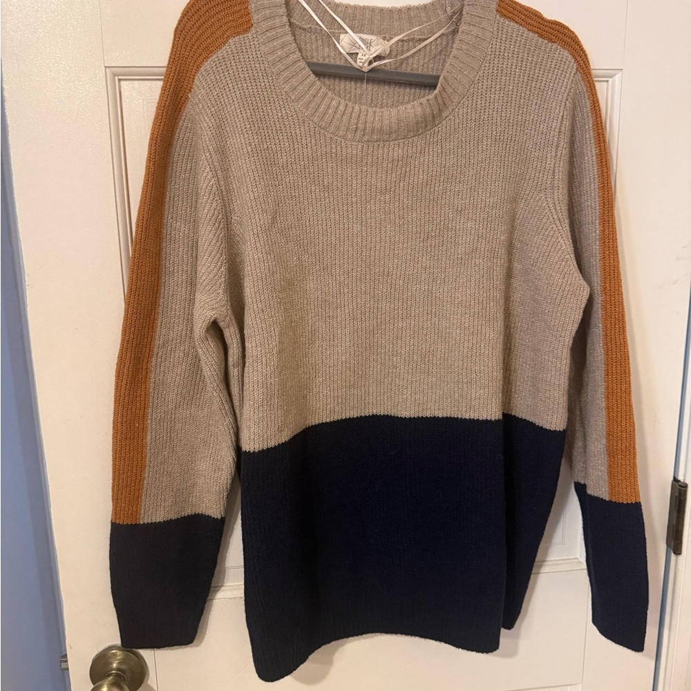 Colorblock Sweater with Tan and Navy Accents